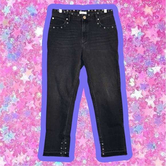 Sandro Denim - Sandro Black Studded Ankle Jeans Sz 42 grommets cropped denim pants French girl